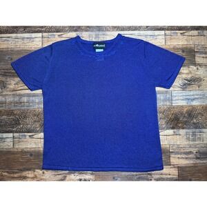 Sag Harbor Sz Petite Large LP Blue Knit‎ Top Short Sleeve Embellished Neckline